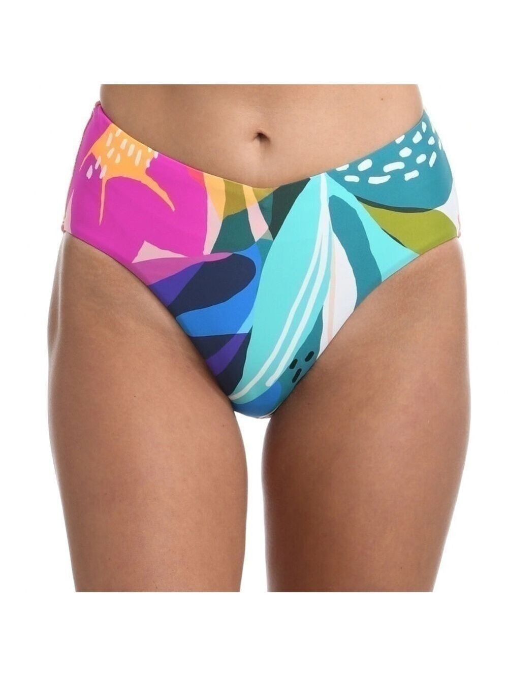 LA Blanca Eclectic Shore Tropical V-Front High Waist Swim Bikini Bottom 10